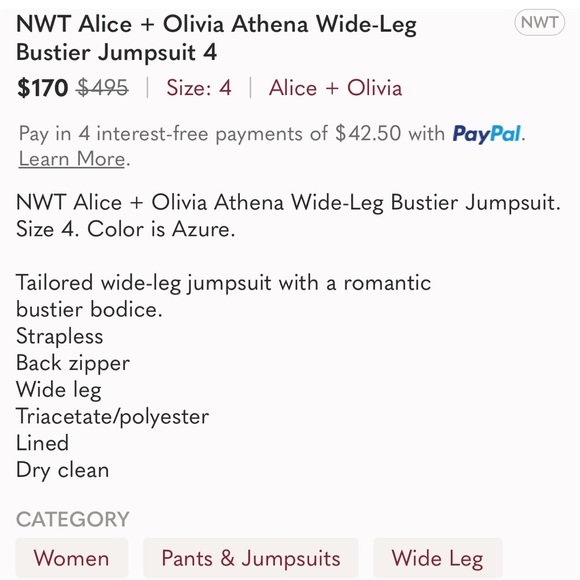 Alice + Olivia Athena Jumpsuit SZ 4 NWT - Picture 5 of 10